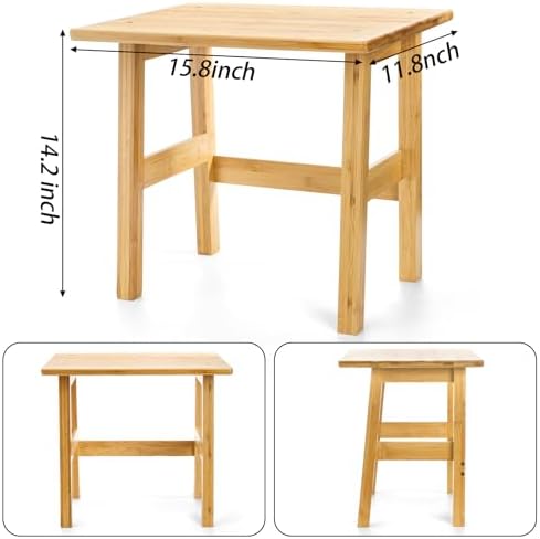 yarlung Bamboo Stool 14 Inch Tall One Step Stool for Bedroom, Non-Slip Small Bathroom Shower Bench Seat for Saunas SPA, Easy Assembly