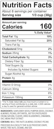 NuTrail Nut Granola Cereal, Blueberry Cinnamon, No Sugar Added, Keto, Low Carb, Gluten Free, Grain Free, Healthy Breakfast 8 oz. 1 Count