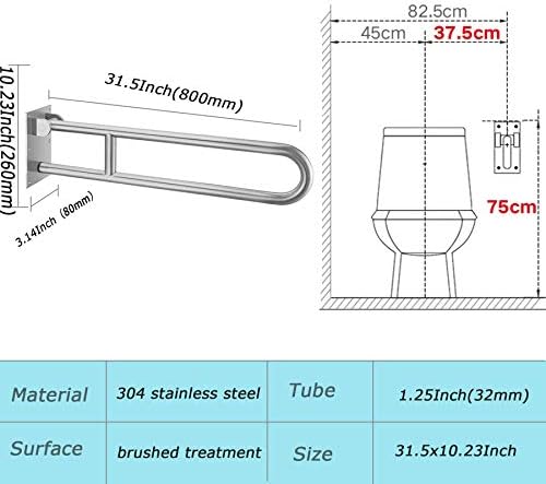 FlySkip Toilet Grab Bar,Flip Up Grab Bar, 31.5Inch Stainless Steel Handicapped Grab Bars for Toilet, Wall Mounted Bathroom Shower Safety Support Bar for Disabled Elderly Pregnant Woman