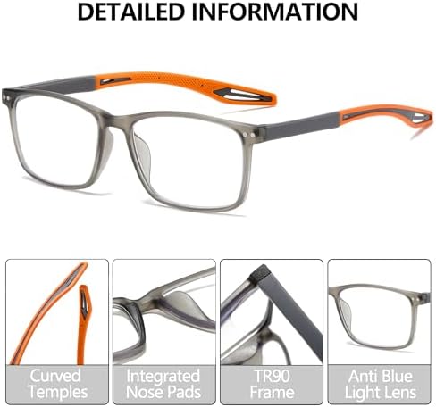 Reading Glasses for Men TR90 Sporty Design Blue Light Blocking Reader Flexible Comfortable Lightweight