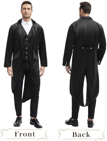 Men's Steampunk Tailcoat Jacket Medieval Renaissance Gothic Victorian Vintage Coat,Halloween Costume