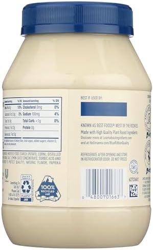 Hellmann's Plant Based Mayonnaise, Egg Free, Dairy Free, 30 Fluid Ounces (Pack Of 6)