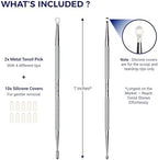 Oravix Tonsil Stone Remover Tool Pack of 2, Metal Tonsil Stone Removal Tool, 7’’ Surgical-Grade Stainless Steel Metal Pick with 10 Soft Silicone Tips, Fight Bad Breath, Safe & Easy