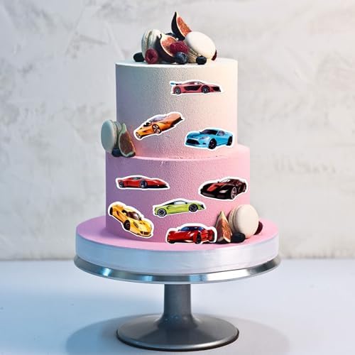 45PCS Edible Wafer Paper Race Car Cupcake Toppers Car Party Decoration Drink Topper Birthday Party Supplies Car Themed Party Boys and Girls' Birthday Party Cake Decoration