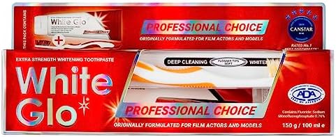 White Glo Professional Choice Teeth Whitening Toothpaste with Fluoride Protection Against Cavities, Highly Effective Whitening Formula, Low Abrasion, Developed for Actors, Actresses and Models, 5.3 oz