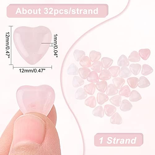 OLYCRAFT 32pcs 12mm Natural Rose Quartz Heart Shape Carved Pink Quartz Beads with Hole Gemstone Loose Beads Strands for Necklace Bracelet Earring DIY Jewelry Making