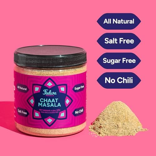 Fadwa Masala Chaat Masala Spice Mix - 4.5 oz Jar, Salt & Sugar Free, Non-Spicy Authentic Desi Spices for Pakistani & Indian Cooking, Curry, Garam Masala - No Artificial Ingredients - Gluten Free