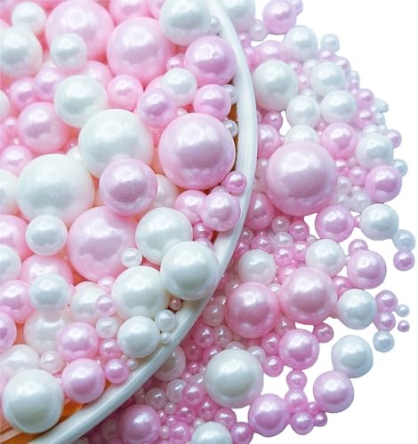 SE Si&Moos White and Pink Pearl Sprinkles for Cake Decorating Valentines Sprinkles Edible Pearl Cake Decorations Pink and White Sprinkles for Cake, Baby Shower Valentine Party Holiday Christmas Supplies 3.5 OZ
