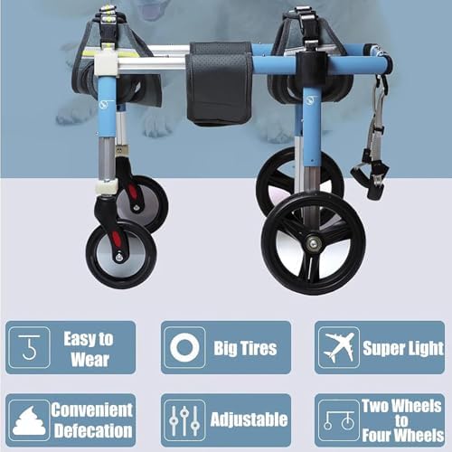 Dog Wheelchair 4 Wheels Disabled Doggie Assisted Walker, Assist Small/Medium/Large Pet Mobility Wheelchair, Dachshund Cat Rabbit Recovery Cart Equipment,Blue-M