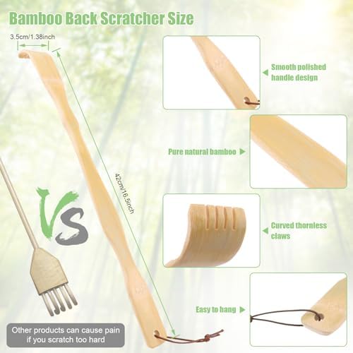HOFASON 3 Pack Wooden Bamboo Back Scratcher for Adults Men Women, Gifts for Seniors, Small Funny Christmas Gifts for Elderly Men Women, 16.5 Inch Long Handle Back Scratchers Easter Basket Stuffers