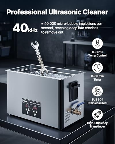 VEVOR 30L Ultrasonic Cleaner, Professional Ultrasonic Cleaner Machine with Cleaning Basket & Digital Display, 480W Stainless Steel 40kHz Industrial Cleaning Machine for Parts, Carburetors, Instruments