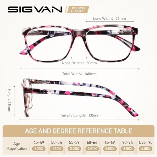 SIGVAN Ladies Reading Glasses Blue Light Blocking Spring Hinge Fashion Pattern Print Eyeglasses for Women