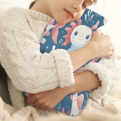 Cute Axolotl Hot Water Bottle with Cover 2L Large Hot Water Bag for Menstrual Cramps, Neck and Shoulder Pain Relief, Hot Cold Therapy, Hand Feet Warmer