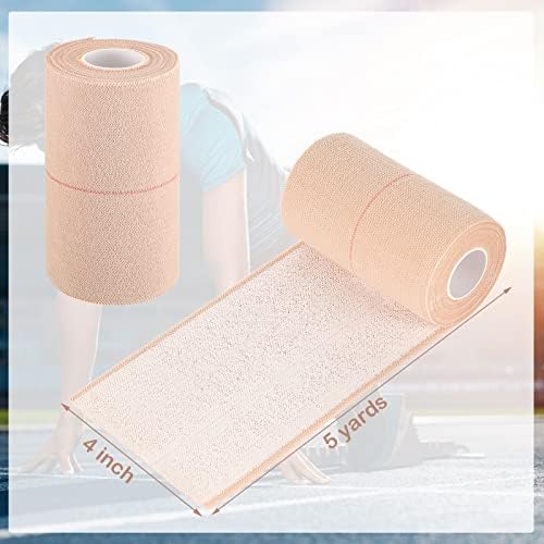 Nuanchu 2 Rolls Adhesive Elastic Tape Bandage Wrap Flexible Stretch Bandages for Sports Ankle, Knee and Wrist Pet Vet Horses Wrap(4 Inch Wide,Apricot)