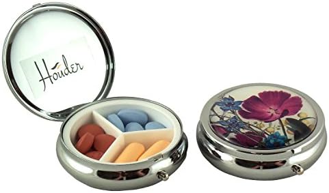 Designer Pill Box by Houder - Decorative Pill Case with Gift Box - Carry Your Meds in Style (Violets)
