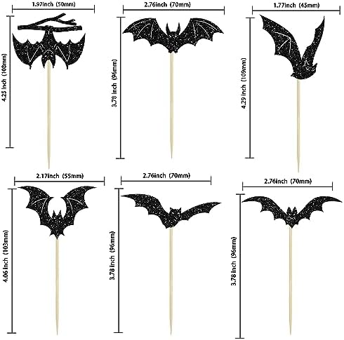 Gyufise 24Pcs Halloween Bat Cupcake Toppers Black Glitter Bat Halloween Cupcake Picks for Horror Theme Baby Shower Kids Birthday Party Cake Decorations Supplies