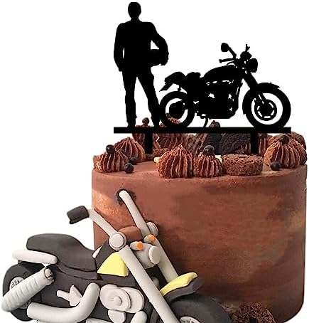 Motorcycle Motorbike Rider Racing Theme Party Supplies - Cool Biker Happy Birthday Cake Topper for Motorbike Theme Party