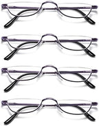 KoKoBin Half Reading Glasses,4 Pack Half Rim Metal Frame Glasses Spring Hinge Readers with Leather Pouch for Men and Women (Purple,2.50)