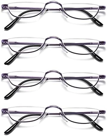 KoKoBin Half Reading Glasses,4 Pack Half Rim Metal Frame Glasses Spring Hinge Readers with Leather Pouch for Men and Women (Purple,2.50)