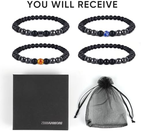 Anti-Swelling Black Obsidian Anklet, 4Pcs Magnetic Therapy Ankle Bracelet, Obsidian Beaded Bracelet For Men/Women Gifts