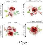 60 PCS Edible Red Rose Cupcake Toppers Wafer Paper Valentine's Day Cupcake Picks Edible Rose Flower Cake Decorations for Roses Theme Wedding Engagement Valentine's Day Birthday Party Supplies Red