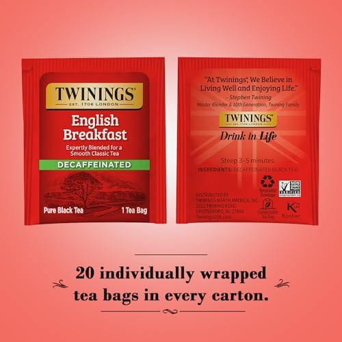 Twinings English Breakfast Tea, Decaffeinated Black Tea - Lively and Refreshing Decaf Tea Bags Individually Wrapped, 50 Count