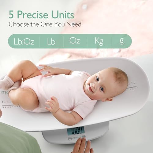 Momcozy Baby Scale, Multi-Function Scale for Body Weight and Height Measurement, Weighted Feeds, with Curved Removable Tray, for Newborns, Adult Scale & Pet Scale, 5 Units, Auto-Off,Digital LED Screen