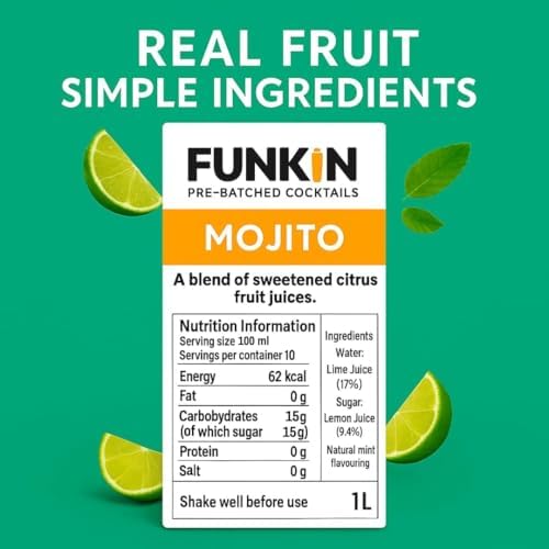 Funkin Mojito Cocktail Mixer 1L | Premium Real Fruit Mixer for Mojitos, Cocktails, and Non-Alcoholic Drinks | Small Batch, No Corn Syrup, No Preservatives | Vegan, Non-GMO, Gluten-Free