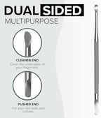 Stainless Steel Nail Cuticle Pusher with Spoon Nail Cleaner - Professional Dual Sided Fingernail Cleaner for Under Nails - Saloon Quality Dual Ended Manicure & Pedicure Tool for Cuticle Care & Nails