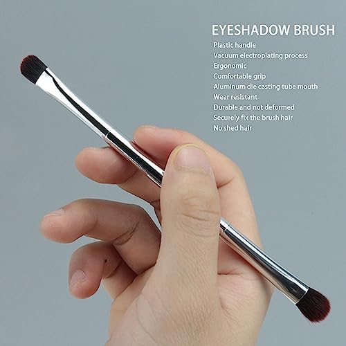 2pcs Double Ended Eyeshadow Brush Set Silver Makeup Soft Fiber Hair Nose Contour Brush Cosmetic Tool