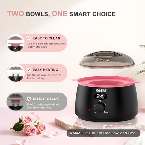 KeShi Waxing Kit for Women and Men, Digital Wax Warmer with 6 Bags Hard Wax Beads, at-Home Hair Removal Wax Kit for Full Body, Face, Eyebrow, Bikini, Legs, Brazilian Sensitive Skin
