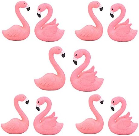 10 Pcs Miniature Flamingo Figurine Easter Cupcake Toppers, Mini Flamingo Cake Decorations for Flamingo Party Bridal Wedding Fairy Garden Decor