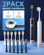 Aneebart Sonic 2 Pack Electric Toothbrush for Adults and Kids, Travel Toothbrush Includes 12 Replacement Toothbrush Heads, 6 Modes with 2 MIN Smart Timer (Black White)