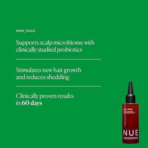 The Nue Co. Supa Thick Hair Serum - Lightweight Topical Hair Supplement for Growth & Reduced Shedding - Vegan Density Building Scalp Serum for All Hair Types | 4 oz (100 mL)