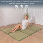 MAXYOYO Japanese Tatami Mat 100% Rush Grass Portable Folding Mat Futon Mattress Firm Traditional Floor Bed 79"x60"x0.47"