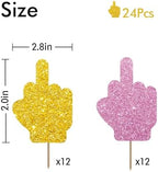 24PCS Middle Finger Cupcake Toppers, Divorce Party Cake Decorations, Funny Dessert Dessert Picks, Women Birthday Party Decoration - Pink & Gold Glitter