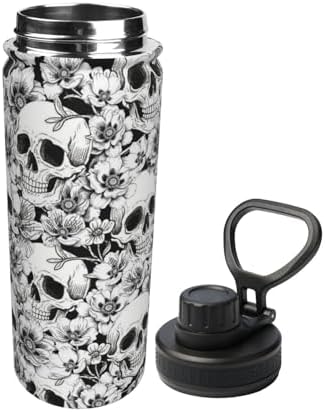 Halloween Skull Painting Insulated Water Bottle With Handle 18oz Leak Proof Stainless Steel Water Bottle With Spout Lid Bpa Free Double Wall Insulated Sports Water Bottle For School, Sports, Gym