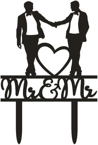 Mr And Mr Gay Wedding Cake Toppers Acrylic Silhouette Couple Groom Wedding Party Decorations