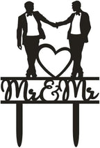 Mr And Mr Gay Wedding Cake Toppers Acrylic Silhouette Couple Groom Wedding Party Decorations