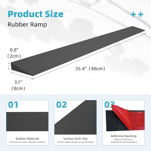 0.8" Rise Rubber Threshold Ramp for Doorways, Wheelchair Ramp for Home Entrance, Door Threshold Ramp for Wheelchairs, Walkers, Scooters, Strollers – Cuttable & Non-Slip Rubber Door Ramp