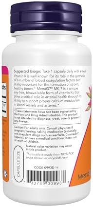 NOW Foods Supplements, MK-7 Vitamin K-2 100 mcg, Cardiovascular Support*, Supports Bone Health*, 120 Veg Capsules