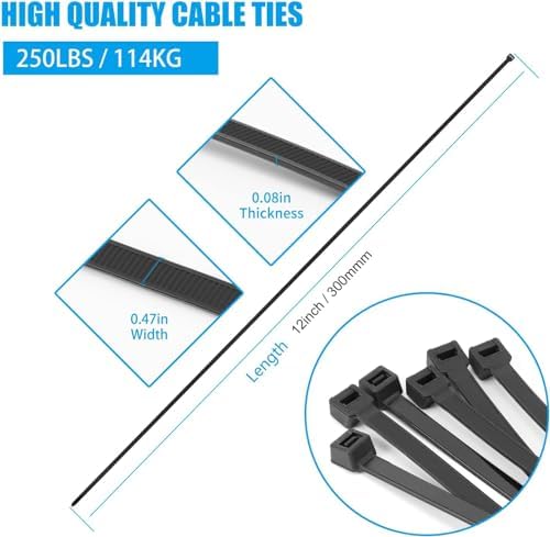 Armpow 12 inch Yellow Zip Ties Heavy Duty 100 PCS, 250 LBS Ultra Exclusive Strong Plastic Wire Ties, Large Cable Ties Extra Long Tie Wraps, Indoor and Outdoor UV Resistant