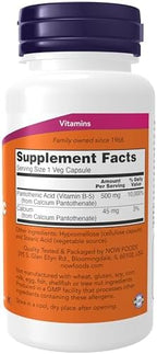 NOW Foods Supplements, Pantothenic Acid (Vitamin B-5) 500 mg, B-Complex Vitamin, 100 Capsules