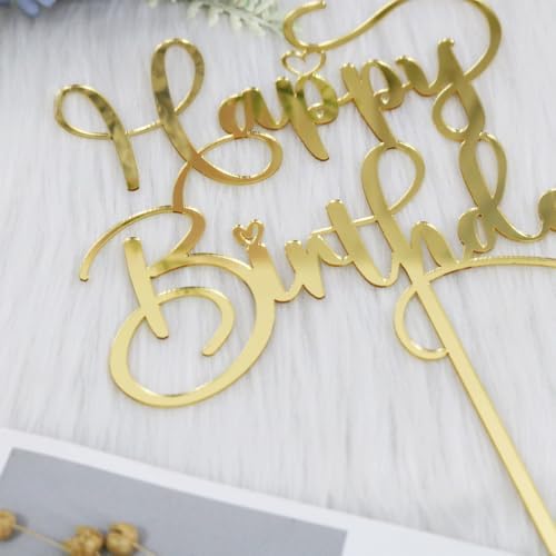 1 PCS Happy Birthday Cake Topper for Celebrating Happy Birthday Anniversary Party Cake Decorations Supplies Glitter (Golden acrylic)