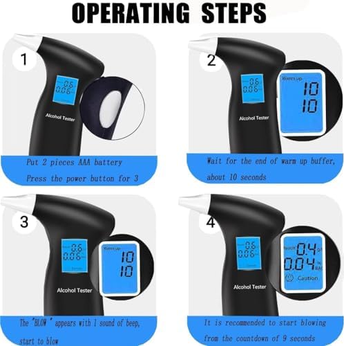 Breathalyzer Alcohol Tester for Personal Use, Portable Breath Alcohol Tester with LCD Display, 12 Replaceable Mouthpieces, Compact Alcohol Tester for Home, Party & Travel