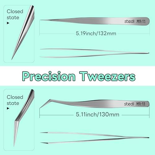 stedi 2PCS Precision Tweezers Set, Model Hobby Making Tools,Ultra-Precision Premium Stainless Steel Tweezers for Gundam, Scale Military Model, 3D Resin Parts, Industrial Tweezers