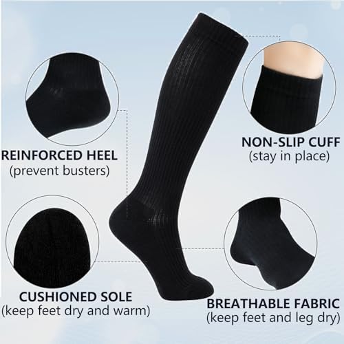 +MD Cotton Compression Socks for Women & Men 4/6 Pairs 15-20mmHg Knee High for Sports, Travel, Nursing Long Sitting Standing