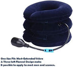 Upgraded Version Premium Flannel Inflatable Cervical Neck Traction Air Inflatable Pillow Neck Head Stretcher Pain Relief Collar (for Adults, Dark Blue)
