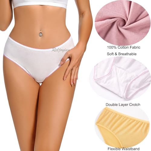 Women’s 100% Cotton Disposable Underwear Mid Waist Briefs Panties for Travel Hospital Stays Underpants (10 pack)