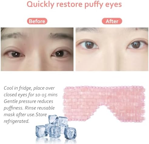 ideayard Rose Quartz Eye Mask, Natural Crystal Anti-Aging Hot or Cold Using, Eye Mask for Puffy Eyes, Dark Circles & Eye Fatigue Relief, Reusable Skin Care Sleep Mask